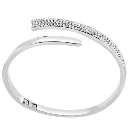 Stylish twist style Swarovski Crystal Bracelet rhodium plated bangle with matching necklace and earrings presented in Frost Couture gift box