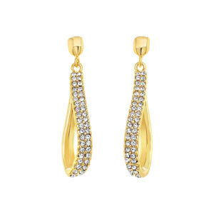 Unique Twist Style Drop Earring Encrusted with Clear Swarovski Crystals