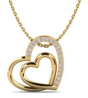 Double heart dainty necklace featuring sparkling Swarovski crystals with Frost Couture gift packaging
