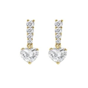 Sterling Silver CZ Dainty Heart Drop Earrings