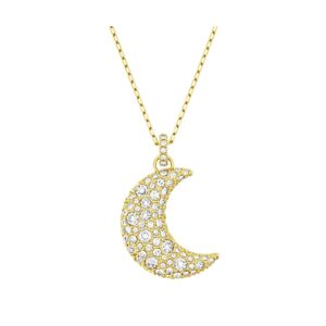 Large Moon Necklace Encrusted With Clear CZ Crystals