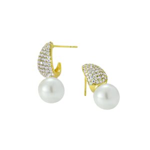 Pearl Pear Shaped Earrings Encrusted With Clear CZ Crystals