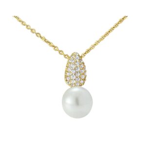 Pearl Pear Shaped Necklace Encrusted With Clear CZ Crystals