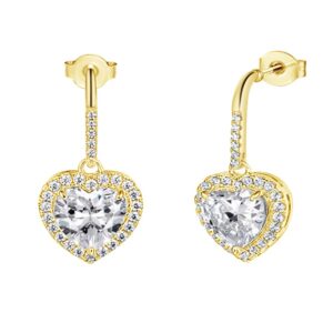 Sterling Silver Heart Drop Earring with Clear Cubic Zirconia