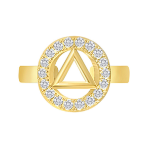 Alcoholics Anonymous (AA) Sobriety Adjustable Ring with Clear CZ Crystals