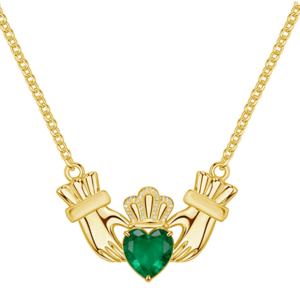 Irish Claddagh Necklace Encrusted with Emerald Green CZ Crystals